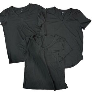 Black V-Neck Tee Bundle 3-Pack Basic Short Sleeve Tops Size Small